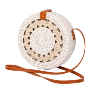 Túi mây tròn trắng có hoa văn bện