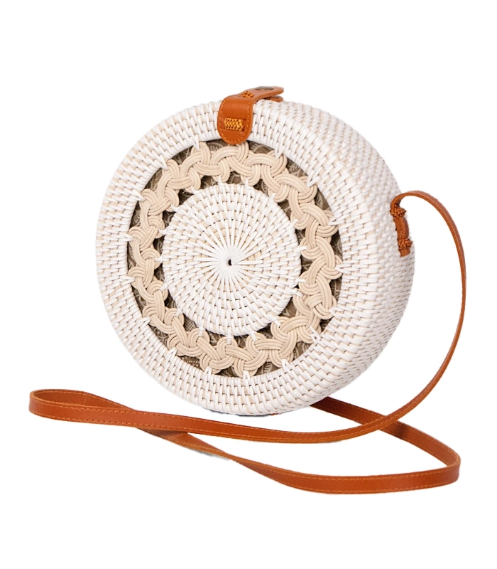 Túi mây tròn trắng có hoa văn bện