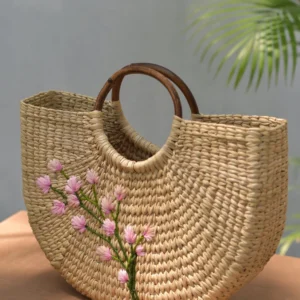 Túi Xách Cỏ Kouna Dáng Chữ K Thêu Hoa Văn