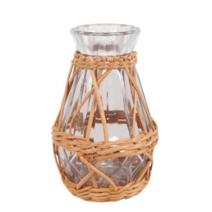 Cốc thủy tinh mây tre đan cao cấp, bình thủy tinh mây tre đan