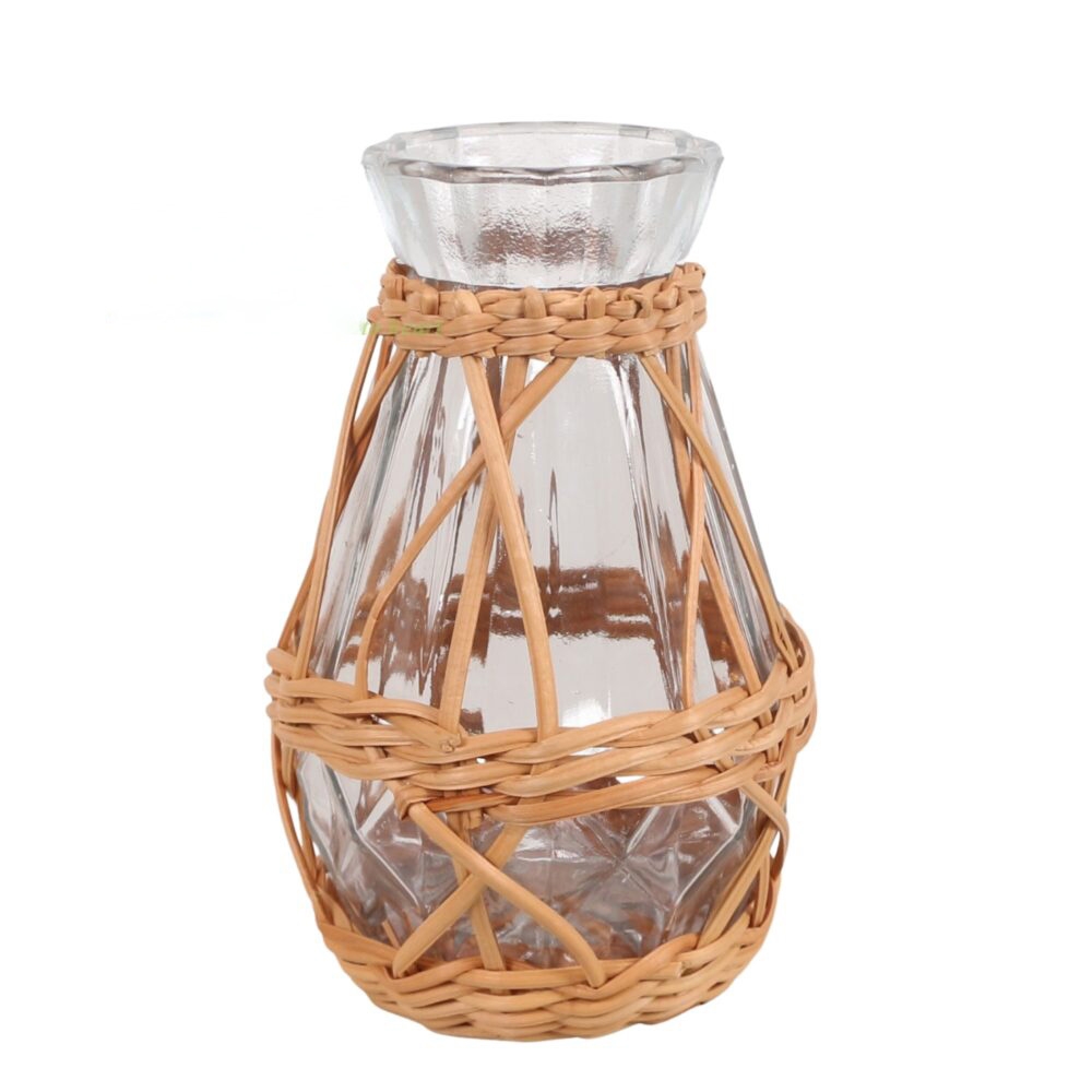 Cốc thủy tinh mây tre đan cao cấp, bình thủy tinh mây tre đan